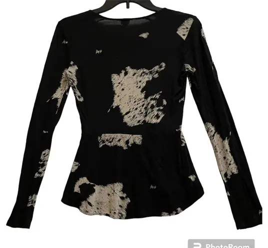 Aritzia Wilfred Tunic Longsleeves Top Women’s Size XS Black & Cream Splatter PC