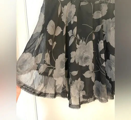 Enza Costa, black chiffon floral asymmetrical skirt, size S/M
