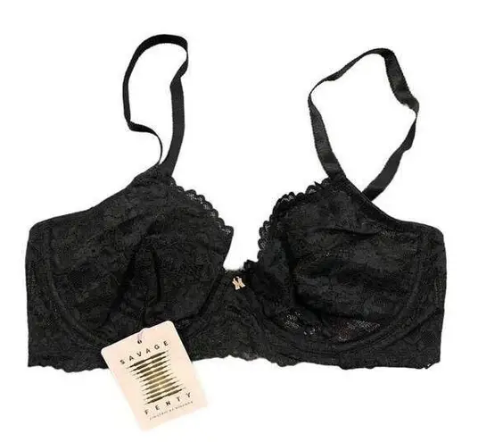SAVAGE X FENTY RIHANNA FLORAL LACE UNLINED BRA BLACK CAVIAR NEW Size 34D