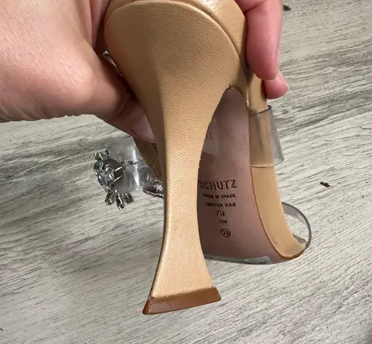 Schutz Laureen Light Nude Vinyl and Rhinestone High Heel Sandals