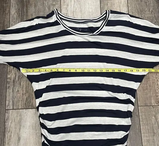 Andrea Jovine Scoop Neck Striped Short Sleeve Shirt Navy Blue White Size Medium