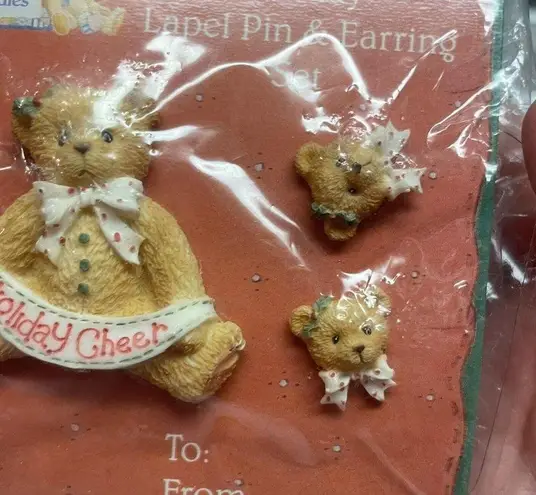 Lapel Pin & Matching Stud Earrings Christmas Holiday Cheer Bear Set