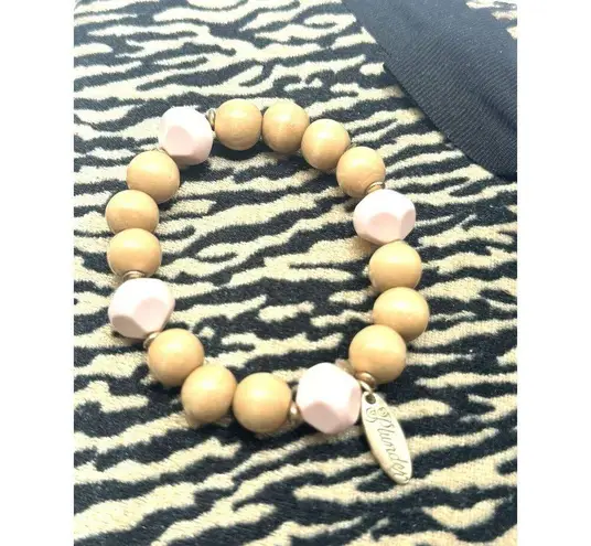 Plunder Natural Wood Peach Beads Gold Tone Tassel Bracelet Jewelry