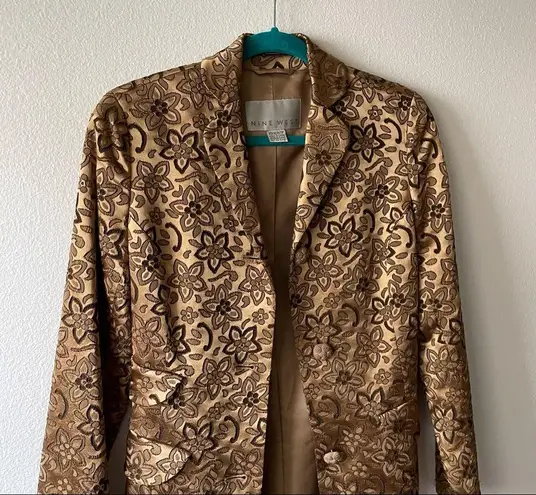 Nine West  Gold Metallic Floral Pea Coat