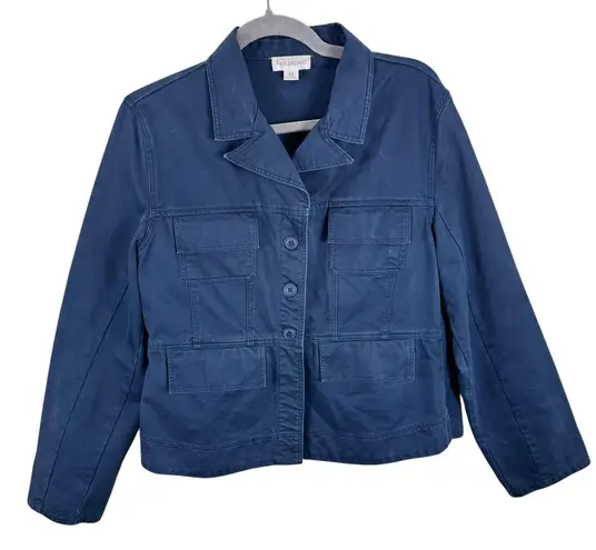 Fair Indigo 100% Cotton Navy Blue Button Up Collared Lightweight Jacket Size 12