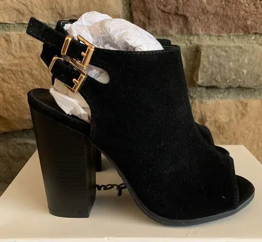 NEW IN BOX Black Strappy Peep Toe Mules Size 7