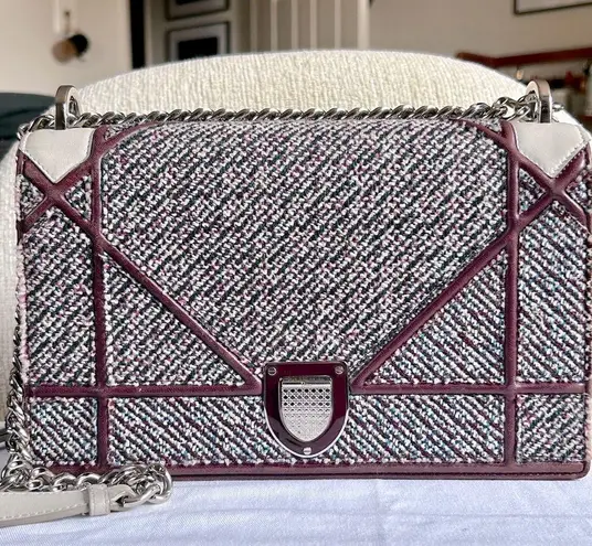 Christian Dior Dior Medium Tweed Wool Burgundy Diorama Flap Bag