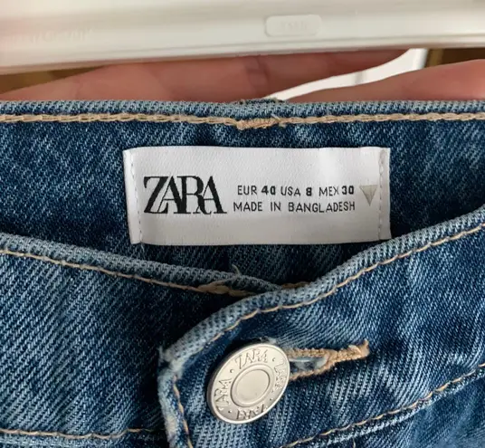 ZARA High Rise Straight Leg Jeans Navy Blue