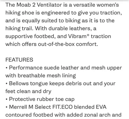 Merrell MOAB VENTILATOR 2 HIKING SNEAKER SHOES 7.5