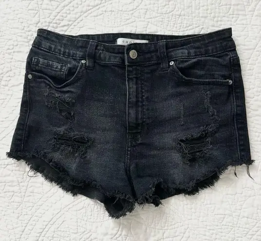 Eunina Black High Rise Distressed Denim Cutoff Shorts Women’s