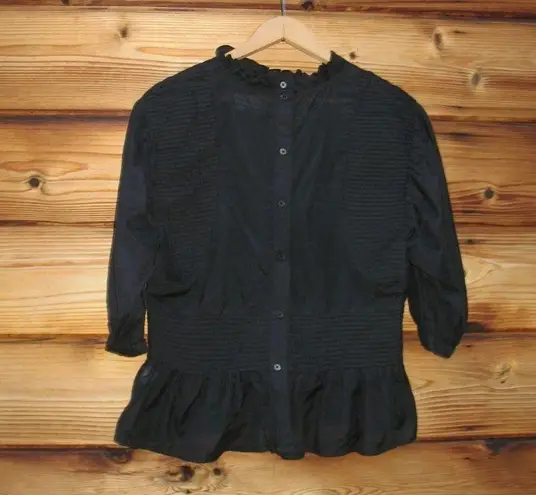 Something Navy  Black Pleated Blouse Top