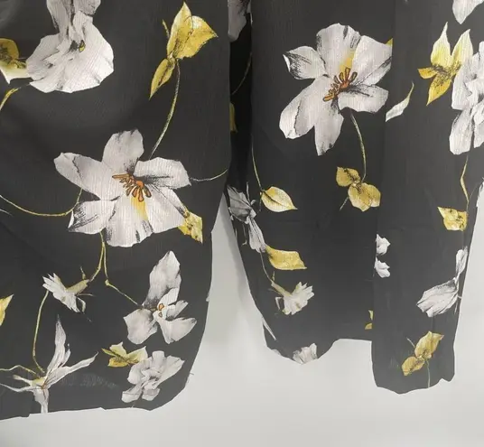 City Chic Jumpsuit SZ 14 Black White Yellow Crepe Floral Print Off The Shoulder