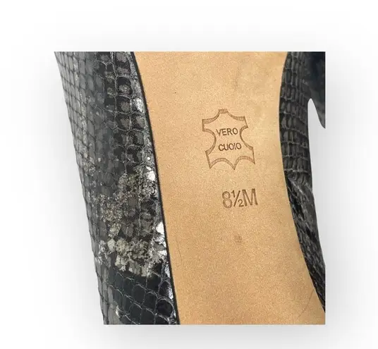 via spiga new Metallic Python Leather Peep Toe Heels Pumps Black Grey 8.5M