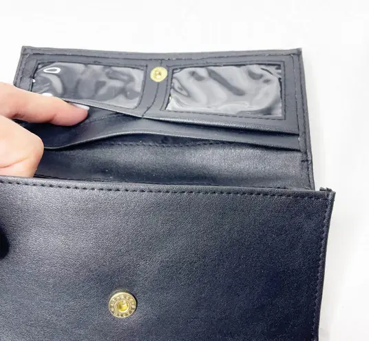 Three Stars NEW Black Nylon Flap Wallet Billfold Snap Closure Credit Card Holder