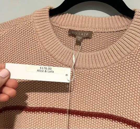 NEW NWT Lilla P Light Pink Striped Knit Pullover Crewneck Sweater Size M Size M