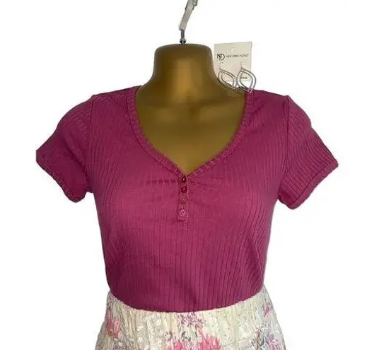 Hippie Rose  Top Henley Ribbed Rose Pink