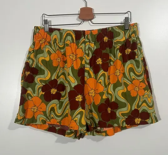 Lucy & Yak Freddie Shorts in Groovy Green and Brown Size Large Cotton