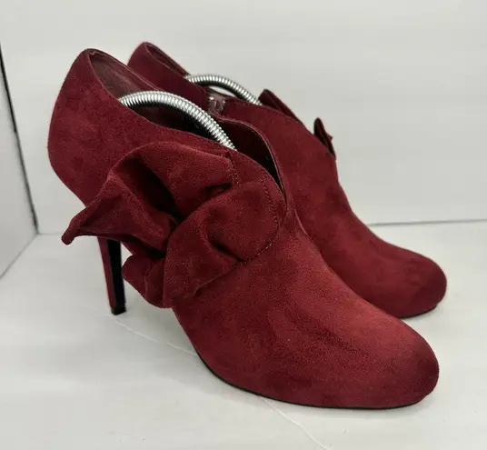 Call it spring  Womens size 9 Vegan Suede Heel Booties Ruffle Shoes Red 4 inch