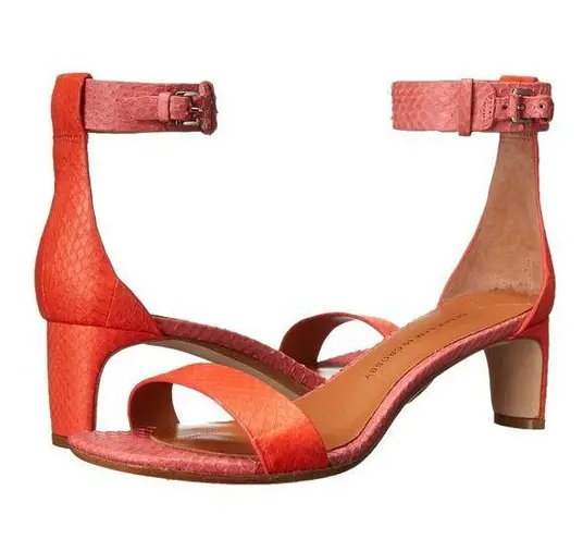 10 Crosby by Derek Lam pink watermelon snake print ankle buckle heeled sandals Size 9.5