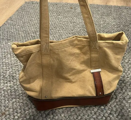 Polo Ralph Lauren Vintage 90's Canvas leather Tote Bag Multi Pocket Khaki Tan