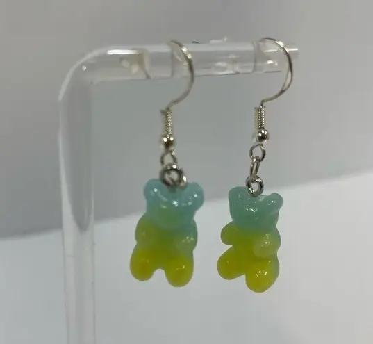 NEW Y2K gummy bear earrings silver blue green resin pierced