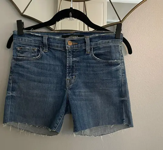 J Brand Dark Wash Mid Rise Denim Raw Hem Shorts