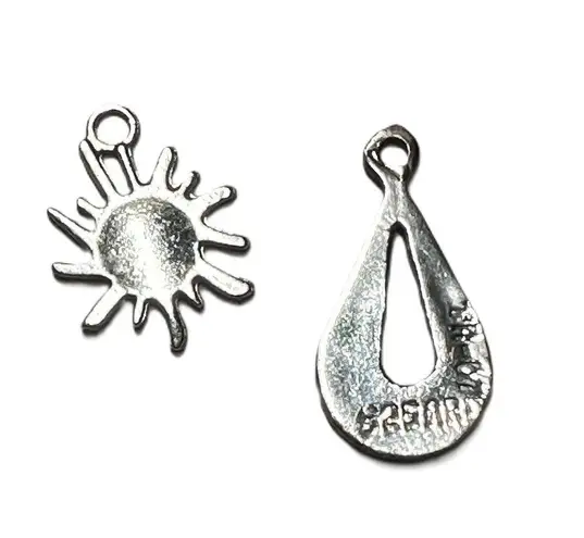 Vintage Mexican Sterling Pendant Charm Turquoise Chip Smiling Sun Set of 2