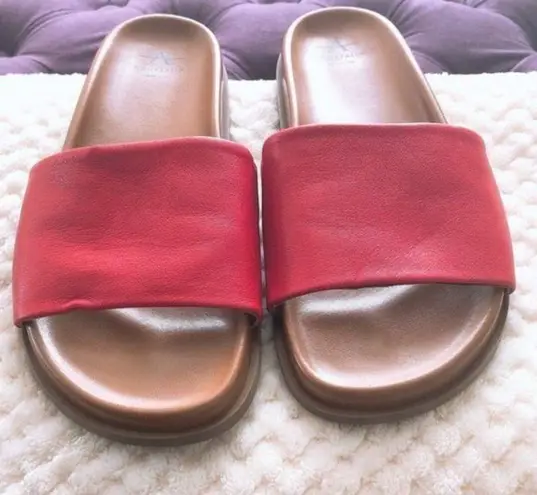 Aquatalia Slide Sandals Leather Red, Size 6 NEW