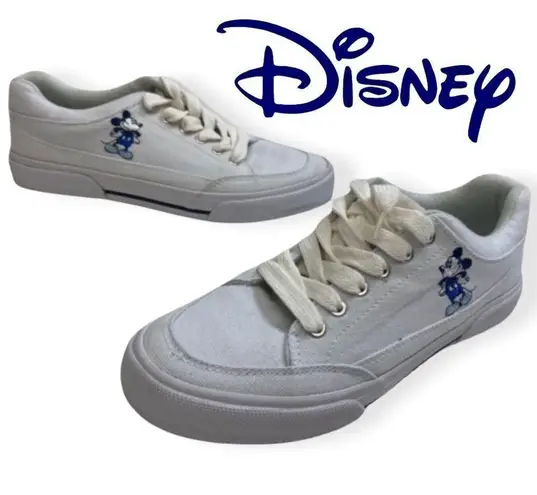 Disney  Mickey Mouse White Canvas Lace Up Sneakers