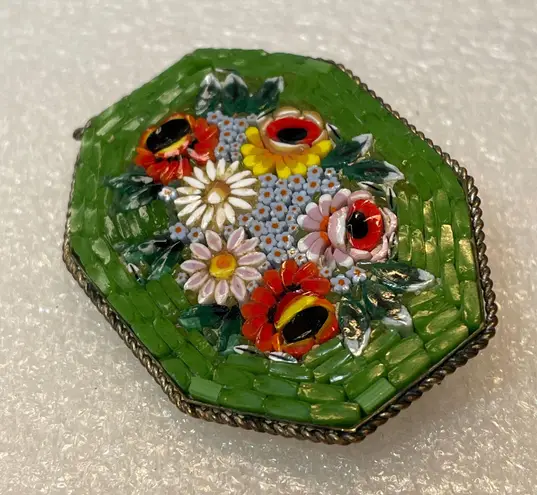 Antique Flower Mosaic Italy Brooch