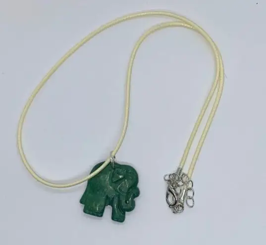 Handmade Cream Wax Green Elephant Necklace