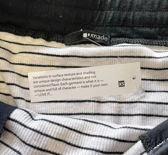 LA Made New Striped Ribbed Knit High-Low Hem Skirt Oatmeal Black Size XS