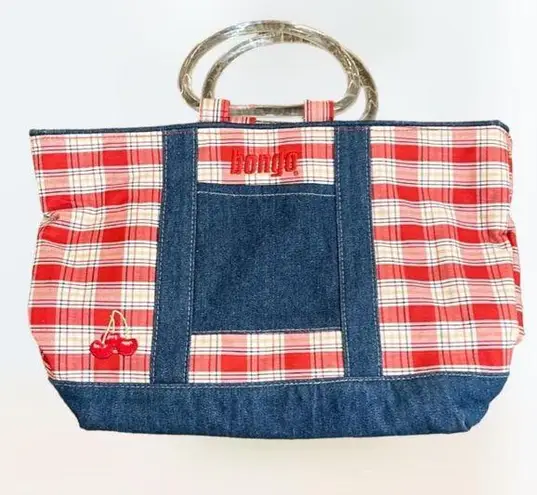 Bongo  Y2k retro red, blue, and white denim plaid cherry picnic bag 🧺