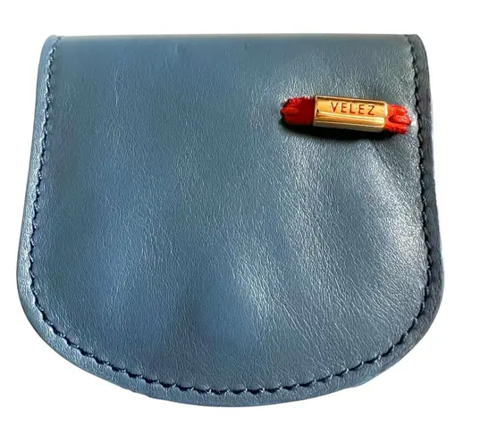 Velez Blue Leather Coin Pouch Mini Wallet Snap Closure Compact Small Case Unisex - Image 1
