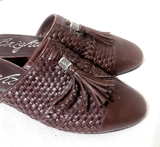 Brighton  Mules Shoes IDOL Brown Leather Tasseled Slip On Slides 7.5 M Woven