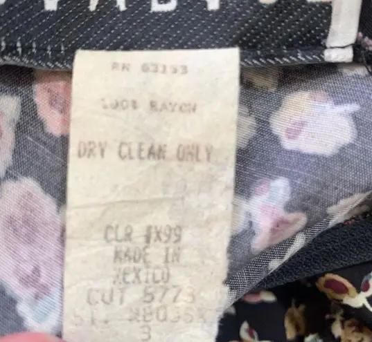 Vintage Rampage Dress Black Dark Floral Detail Sweetheart Neck Puff Sleeve Mini Size XS