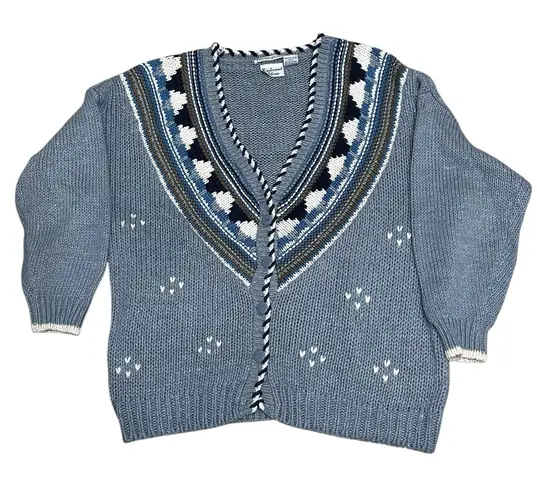 VTG BACKROAD BLUES Hand Knitted Chunky Knit Button Front Cardigan Size 22W Blue - Image 1