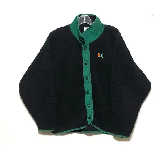 Miami Hurricanes UM Pink Victorias Secret Sherpa Fleece Snap Jacket Sz M Cozy Black Size M