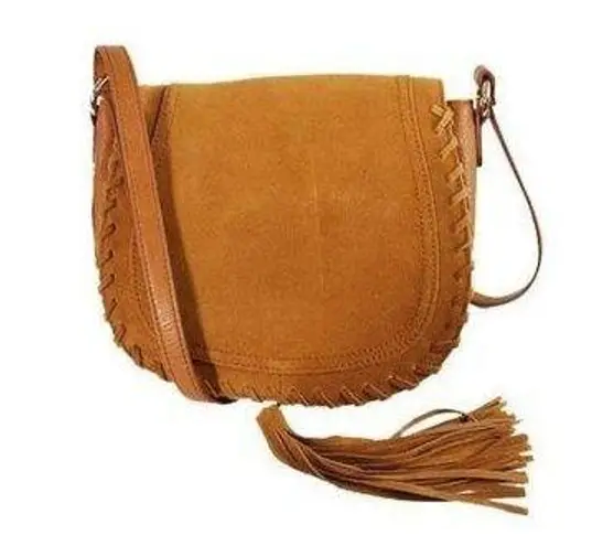 INC International Concepts Willow cognac leather crossbody hippie saddle bag Brown