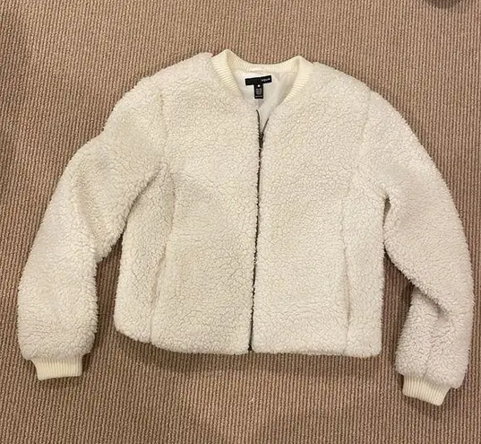 Aqua Sherpa off white zip up jacket Size M