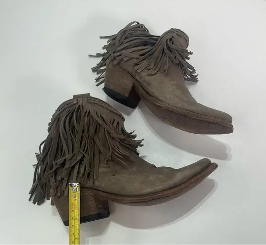 Fringe Leather Women 7.5 Gray Country Boho Festival Concert Cowgirl Ankle Boots