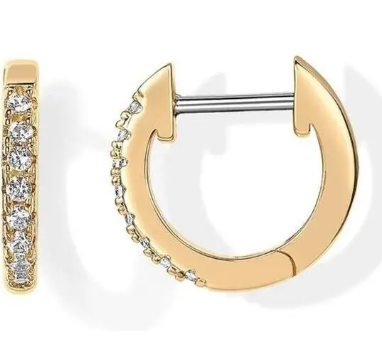 14K Gold Plated Cubic Zirconia Cuff Earrings Huggie Stud