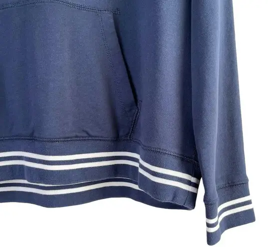 J.Crew University Terry Hoodie Sweatshirt Striped Cuffs Navy Blue 100% Cotton, L Size L