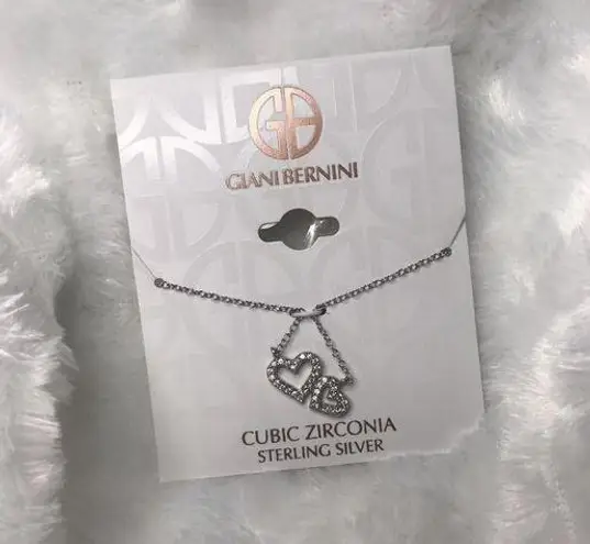 Giani Bernini NWT Sterling Silver Cubic Zirconia Double Heart Pendant Necklace