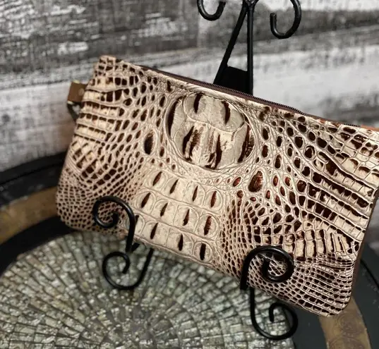 Boutique Large metallic bronze and cream wristlet. Alligator print on front. Leather