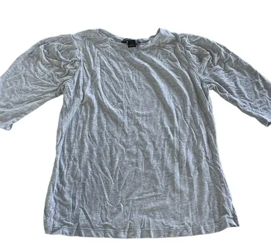 Something Navy  Shirt Womens Medium Gray Puff Sleeve Top Cotton Blend