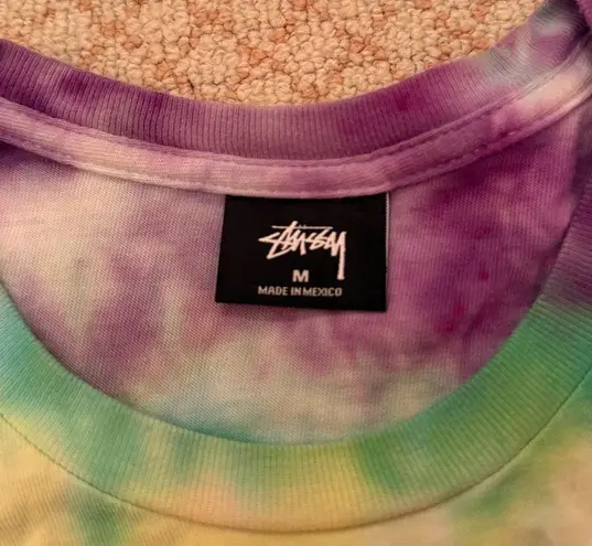 Stüssy Stussy embroidered butterfly purple green yellow tie dye T-shirt women’s size M