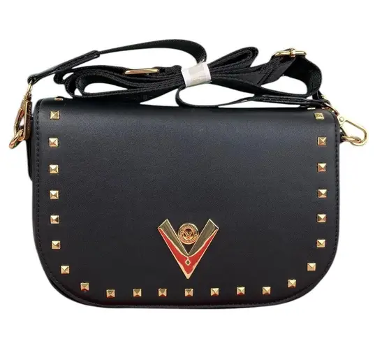 Valentino Orlandi Black Studded Vegan Leather Crossbody Bag and Coin Purse
