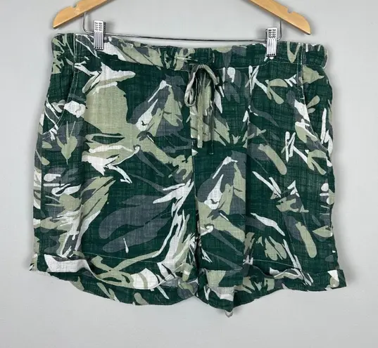 XCVI Wearables Shorts Womens XL Green Camo Drawstring Cotton Pockets Casual