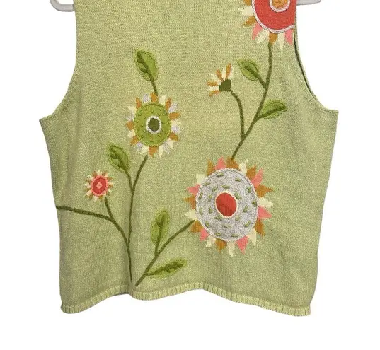 VTG Claire Murray Womens Sz L ? Green Silk Linen Blend Floral Knit Sweater Vest Size L
